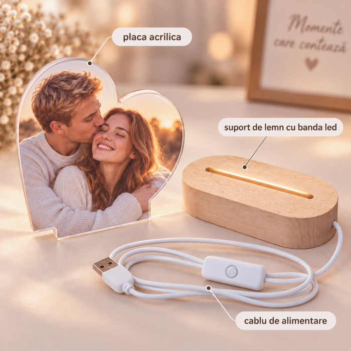 Lampă LED Inimă Personalizată cu Poza Ta 13x13 cm [2]