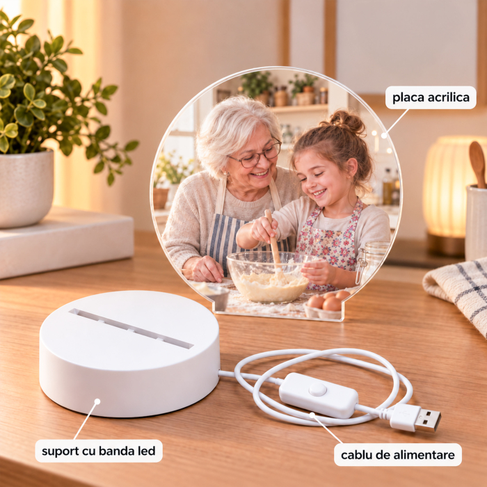 Lampă LED Rotundă Personalizată cu Poza Ta  - 15x15 cm [2]