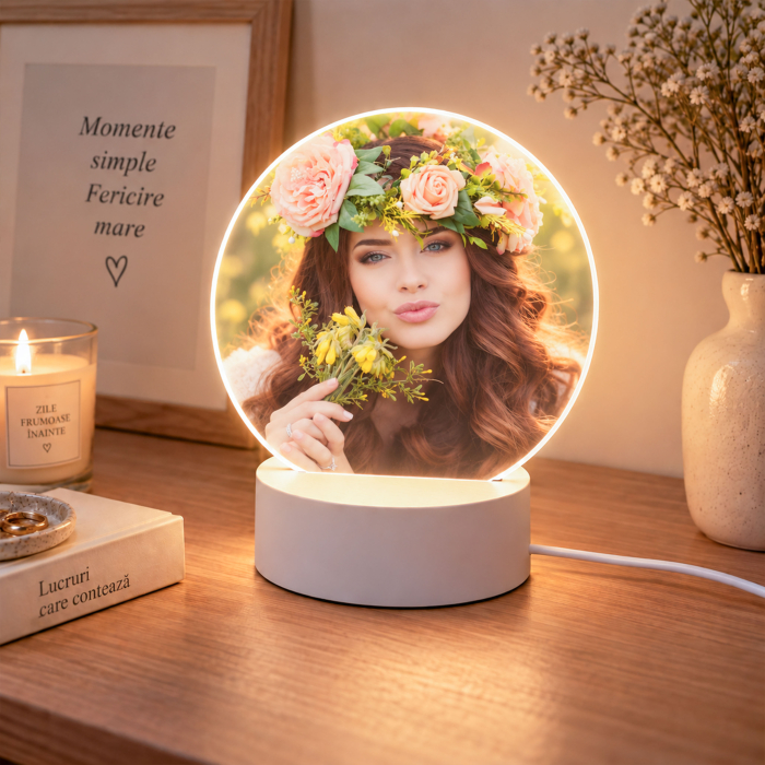 Lampă LED Rotundă Personalizată cu Poza Ta  - 15x15 cm [3]