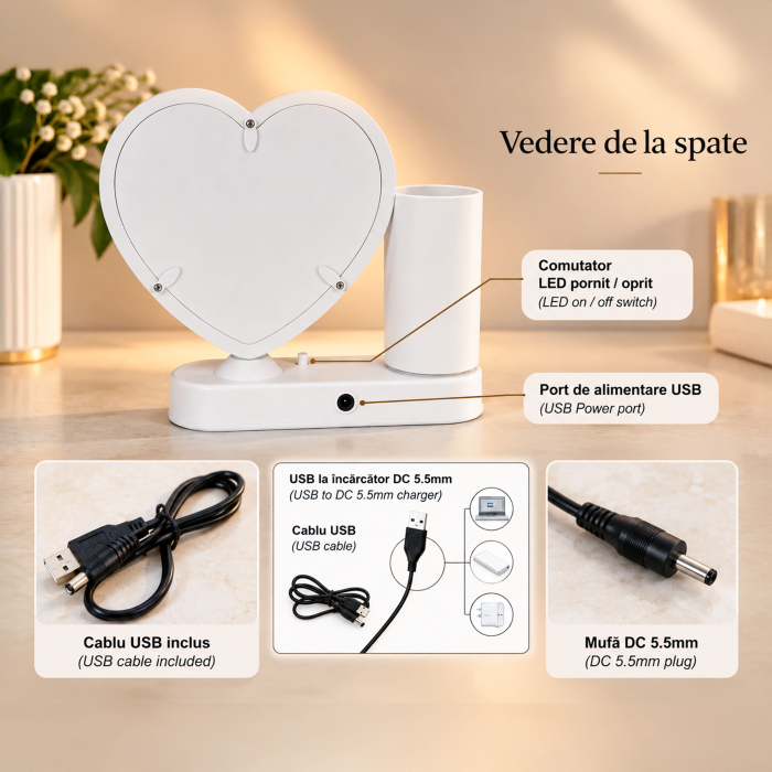 Oglindă Magică Infinity cu Suport de Pixuri Personalizată cu Poza Ta - Inimă [4]