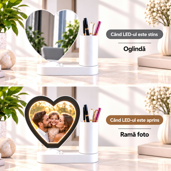 Oglindă Magică Infinity cu Suport de Pixuri Personalizată cu Poza Ta - Inimă [3]