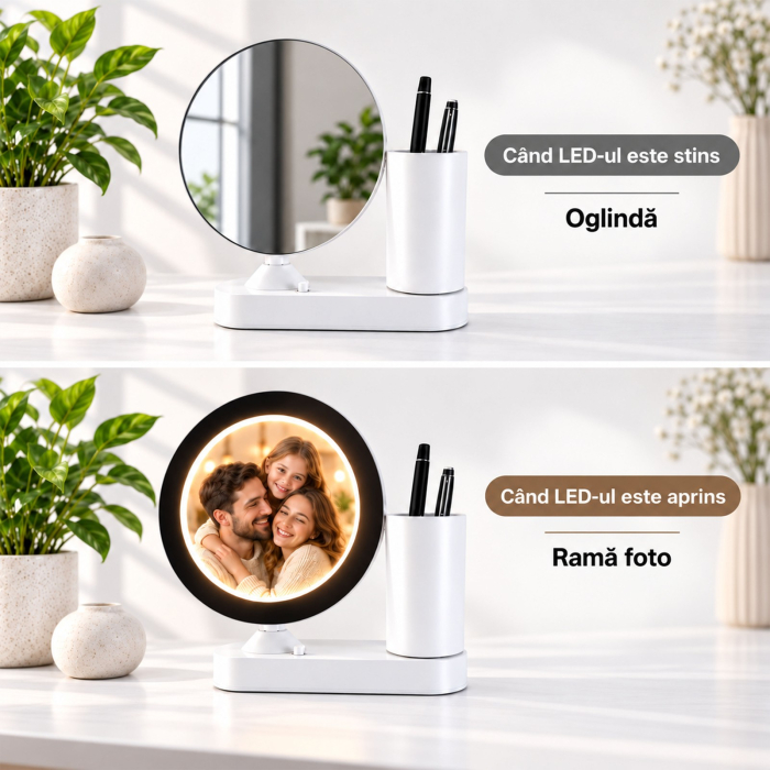 Oglindă Magică cu Suport de Pixuri Personalizată cu Poza Ta - Rotundă [3]
