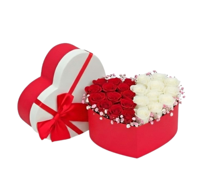 Cadouri Speciale - Aranjament Floral în Cutie Inimă – Trandafiri de Săpun