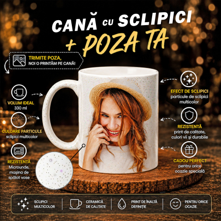 Cadouri Personalizate - Cană cu Sclipici Personalizată cu Poza Ta