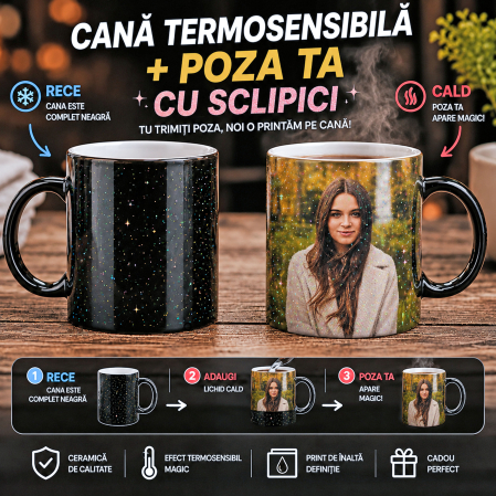 Cadouri Personalizate - Cană Personalizată Termosensibilă cu Sclipici