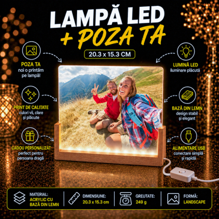 Cadouri Personalizate - Lampă LED Personalizată cu Poza Ta 20.3x15.3 cm