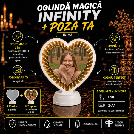 Cadouri Personalizate - Oglindă Magică Infinity Personalizată cu Poza Ta - Inimă