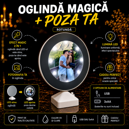 Cadouri Personalizate - Oglindă Magică Rotundă Personalizată cu Poza Ta