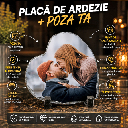 Cadouri Personalizate - Placă de Ardezie Personalizată cu Poza Ta - Inimă