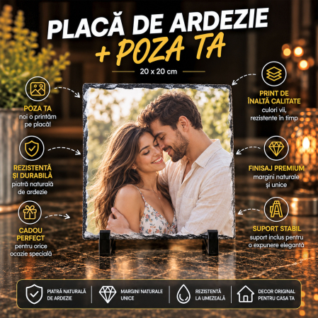 Cadouri Personalizate - Placă de Ardezie Personalizată cu Poza Ta - Pătrată