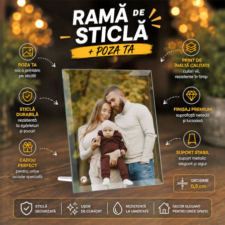 Cadouri Personalizate - Ramă de Sticlă Personalizată cu Poza Ta