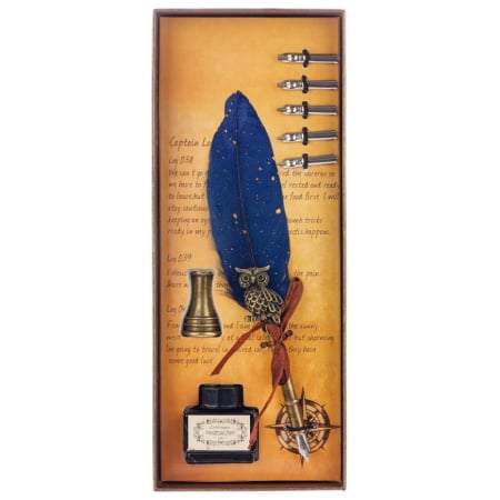 Cadouri Speciale - Set Stilou Pană Albastră Vintage cu Călimară