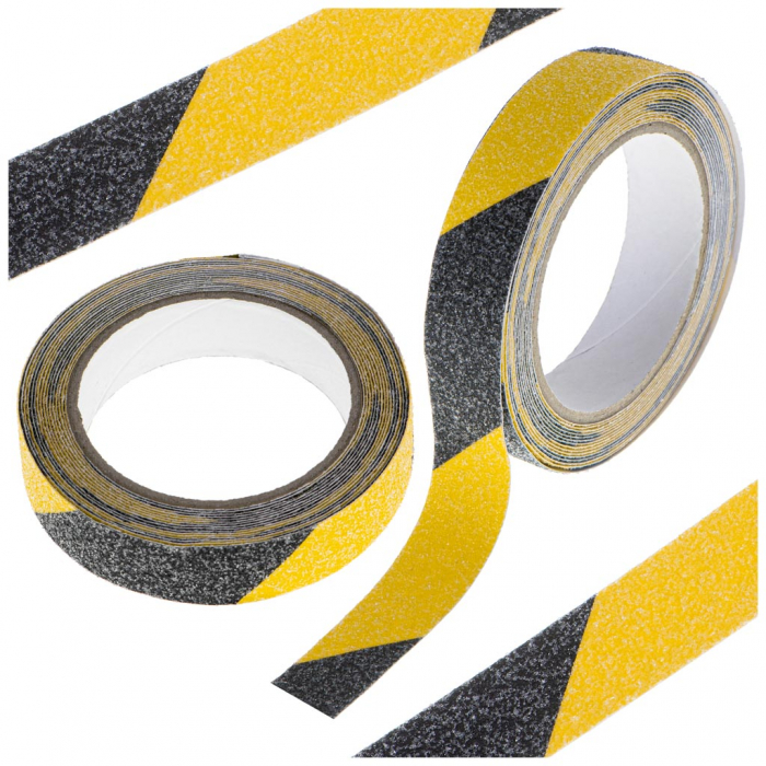 Banda de protectie Anti-Alunecare, autoadeziva, culoare Negru-Galben, dimensiune 5m x 2,5cm [1]