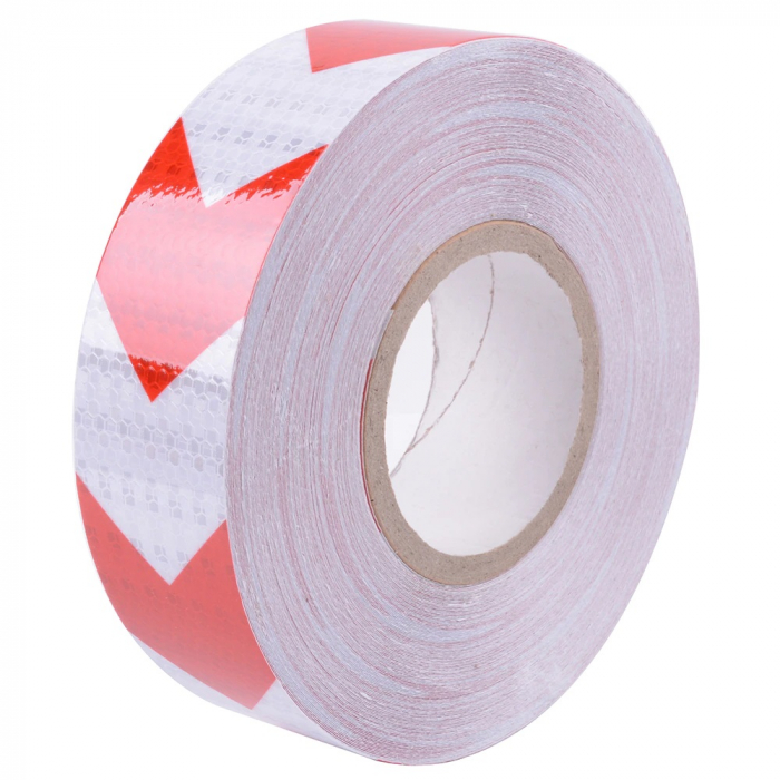 Banda reflectorizanta adeziva tip fagure - SAGEATA ROSU-ALB (rola 5cm x 25m) [1]