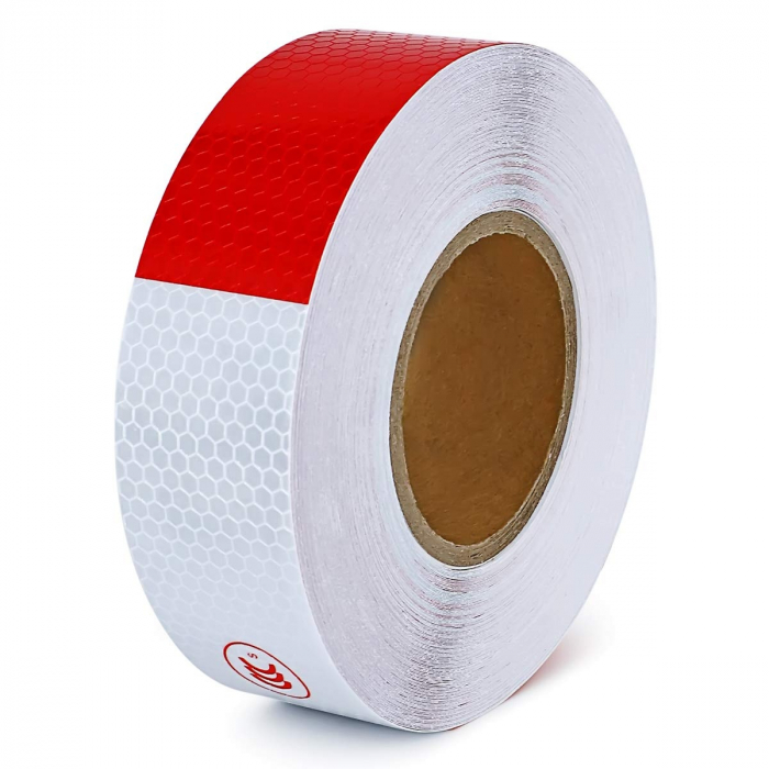 Banda reflectorizanta adeziva tip fagure -  ROSU-ALB (rola 5cm x 25m) [1]