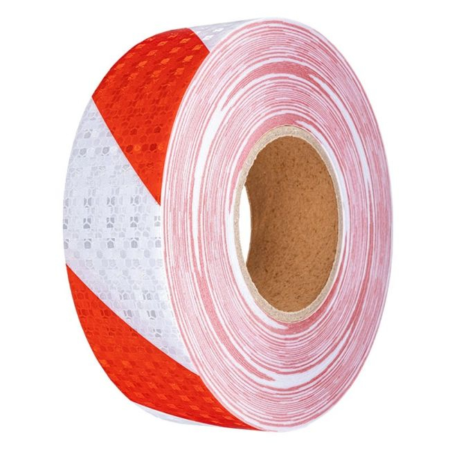 Banda reflectorizanta adeziva tip fagure - ROSU-ALB (rola 4cm x 23m) [1]