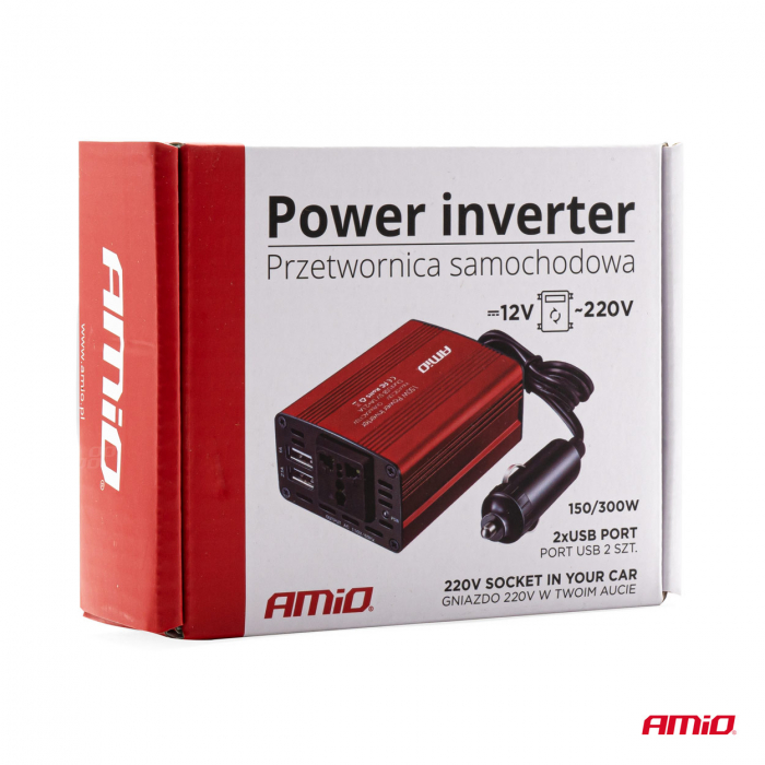 Convertor de tensiune 12V -> 230V, 150W/300W, 2 x USB 5V [6]
