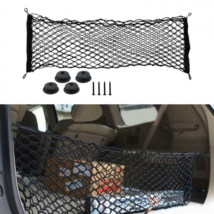 Plasa de bagaje elastica cu buzunar si suporti de montaj, dimensiune 100 x 40 cm [8]