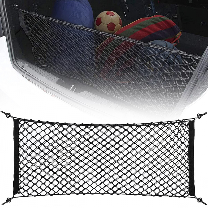 Plasa de bagaje elastica cu buzunar si suporti de montaj, dimensiune 100 x 40 cm [5]