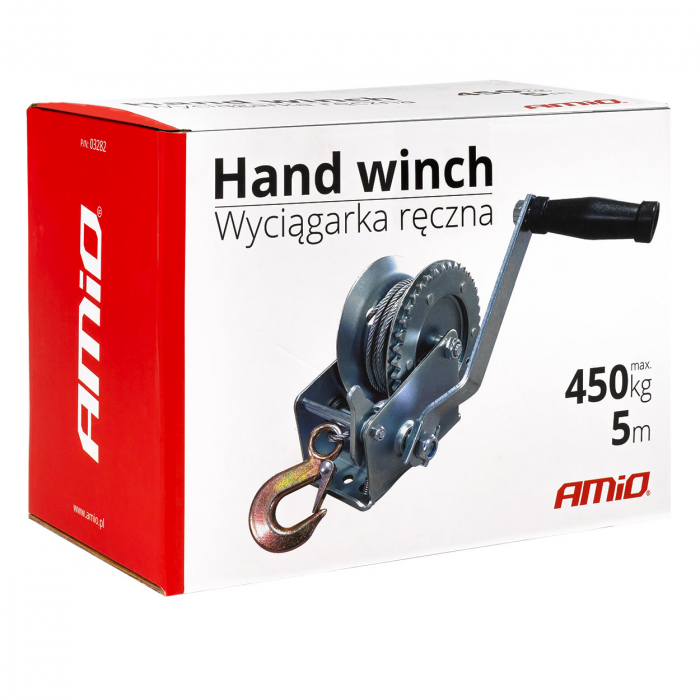 Troliu Manual cu manivela si blocaj, capacitate 450kg, cablu metalic lungime 5m [6]
