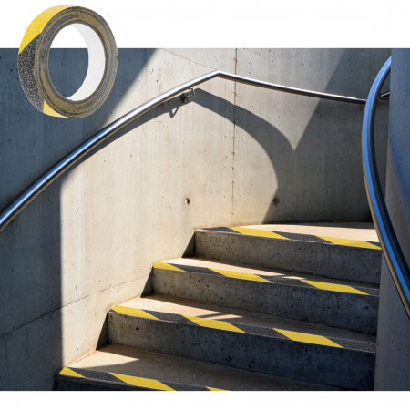 Banda de protectie Anti-Alunecare, autoadeziva, culoare Negru-Galben, dimensiune 5m x 2,5cm [2]