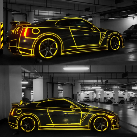 Avertizare si Siguranta - 2 x Sticker Reflectorizant "OUTLINE DECO", culoare GALBEN, dimensiune 1cm x 8m