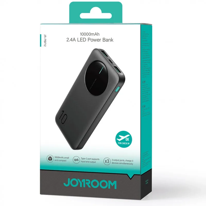 Baterie Externa Joyroom JR-PBF12, 10000mAh, 12W, 1 x USB-C - 2 x USB-A, Neagra [9]
