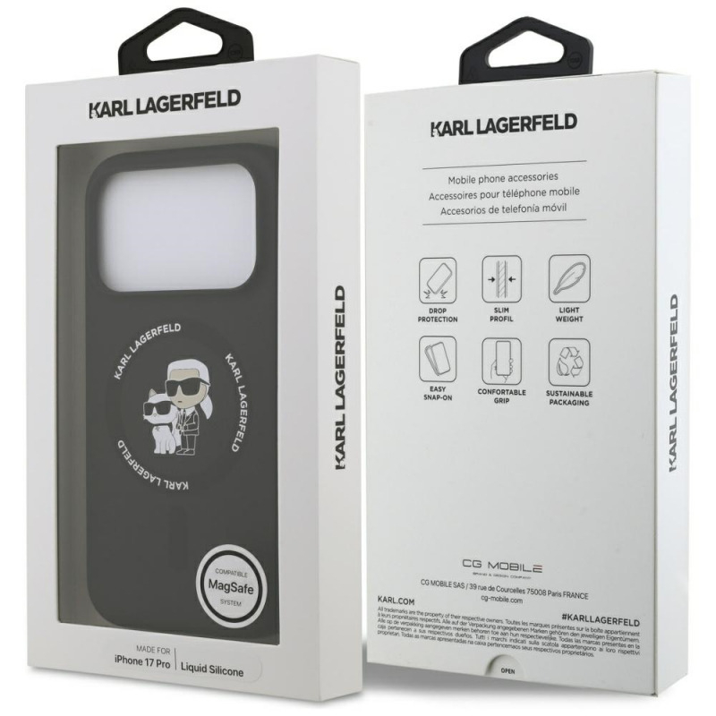 Carcasa Karl Lagerfeld Silicone Karl & Choupette cu MagSafe compatibila cu iPhone 17 Pro, Negru [6]