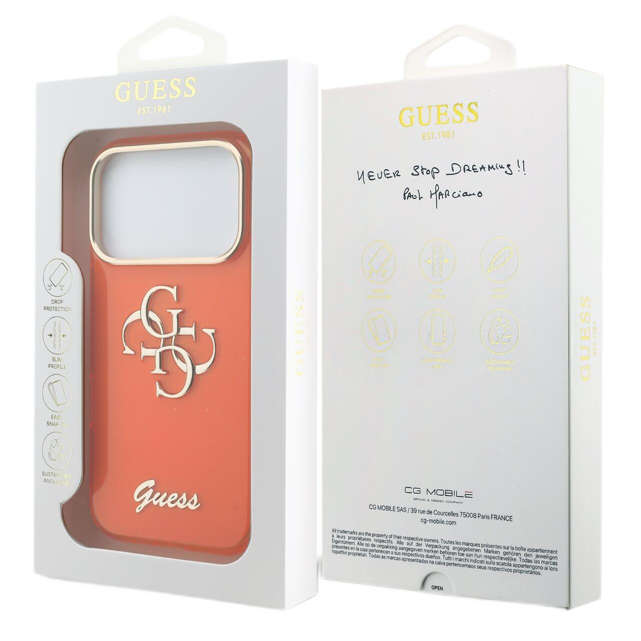 Husă Guess IML 4G Script Metal, portocalie, pentru iPhone 17 Pro Max, din TPU și policarbonat [5]