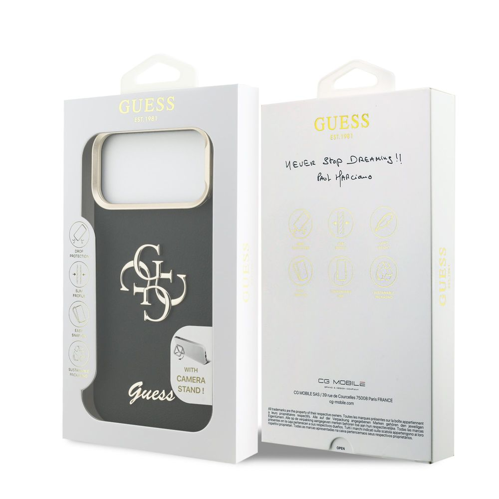 Husa Guess PU Grained 4G Logo Stand Camera Frame pentru iPhone 17 Pro Max, Neagra [4]