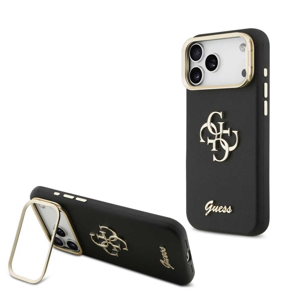 Husa Guess PU Grained 4G Logo Stand Camera Frame pentru iPhone 17 Pro Max, Neagra [5]