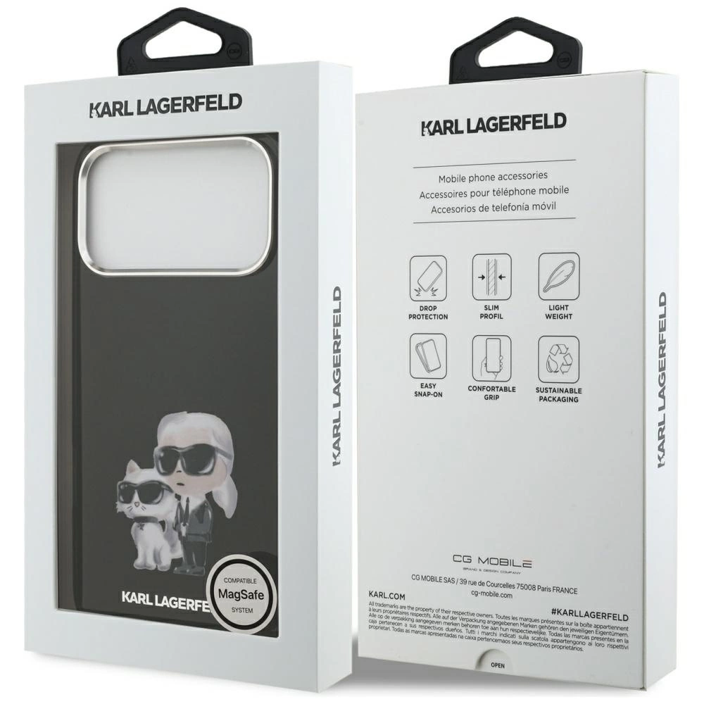 Husa MagSafe pentru Apple iPhone 17 Pro, Karl Lagerfeld, IML Aquarelle Logo Karl & Choupette, Neagra [8]