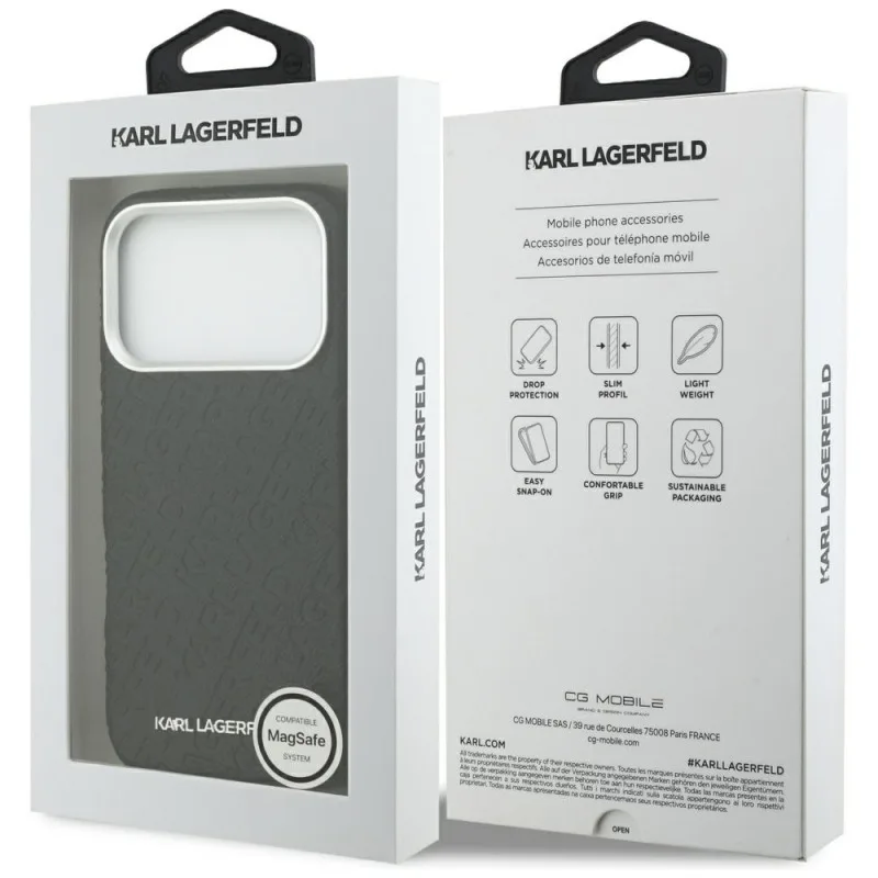 Husa MagSafe pentru Apple iPhone 17 Pro Max, Karl Lagerfeld, FW Stamped Karl, Neagra [5]