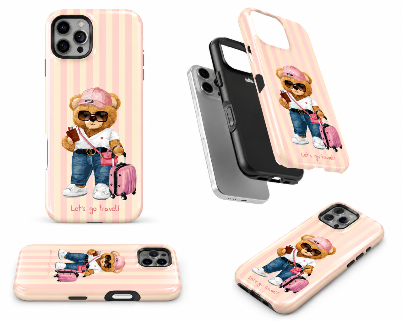 Husa TagOne Double Armor Pentru Iphone Magsafe Let's Go Travel Teddy – Pink Stripes [2]