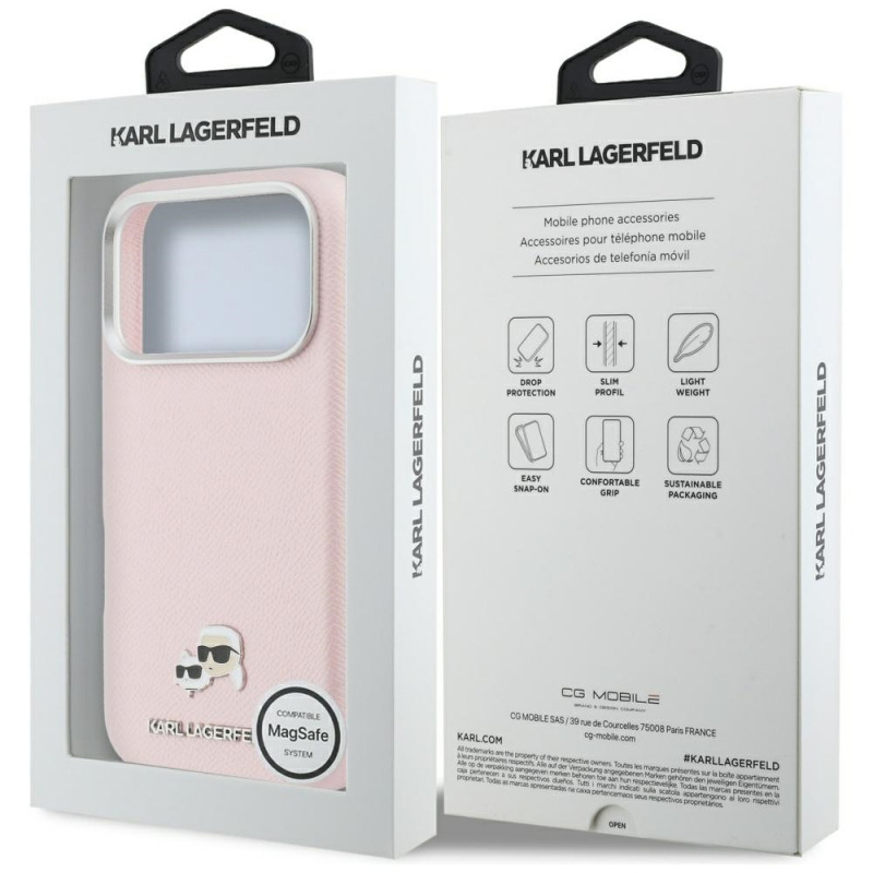 Husa telefon Karl Lagerfeld Karl & Choupette Head Pins Saffiano MagSafe roz, pentru iPhone 17 Pro Max [6]
