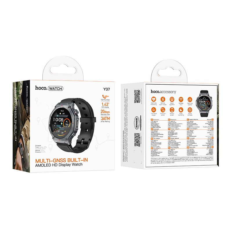 Smartwatch HOCO Y37 AMOLED GPS Apel Bluetooth 7 Zile Autonomie Negru [7]