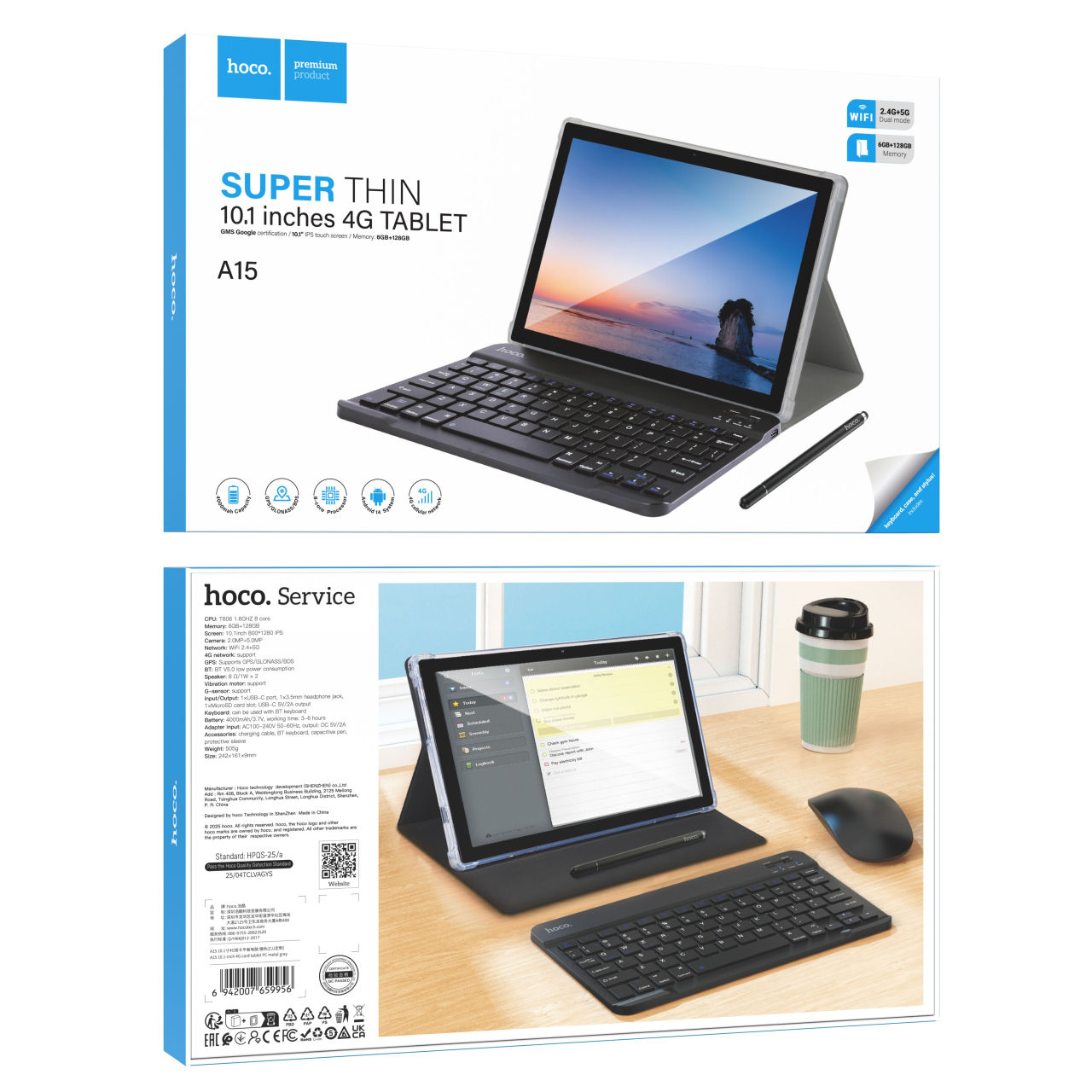 Tableta 10.1" 6GB/128GB Hoco HD Wi-Fi/4G/BT 5.0 Android 14 A15 metal gray [6]