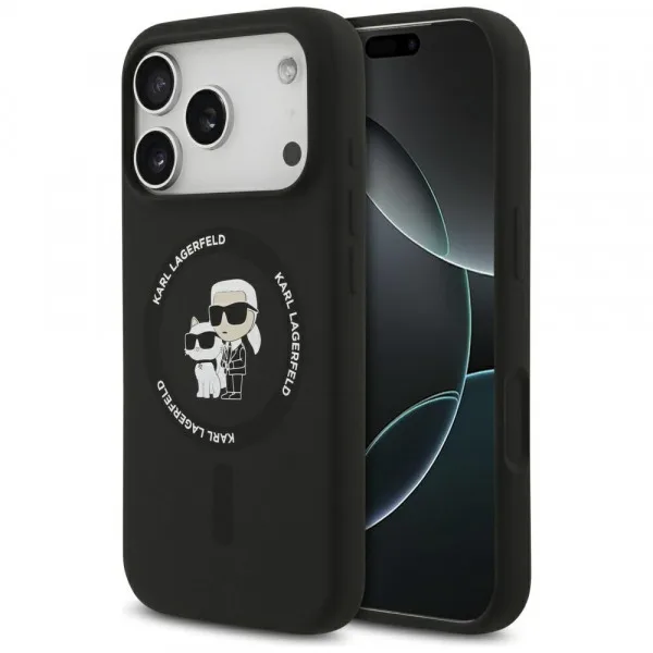 Huse Iphone 17 Pro - Carcasa Karl Lagerfeld Silicone Karl & Choupette cu MagSafe compatibila cu iPhone 17 Pro, Negru