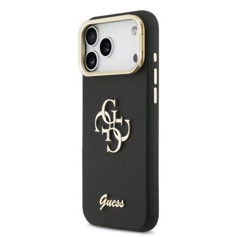 Huse Iphone 17 Pro Max - Husa Guess PU Grained 4G Logo Stand Camera Frame pentru iPhone 17 Pro Max, Neagra