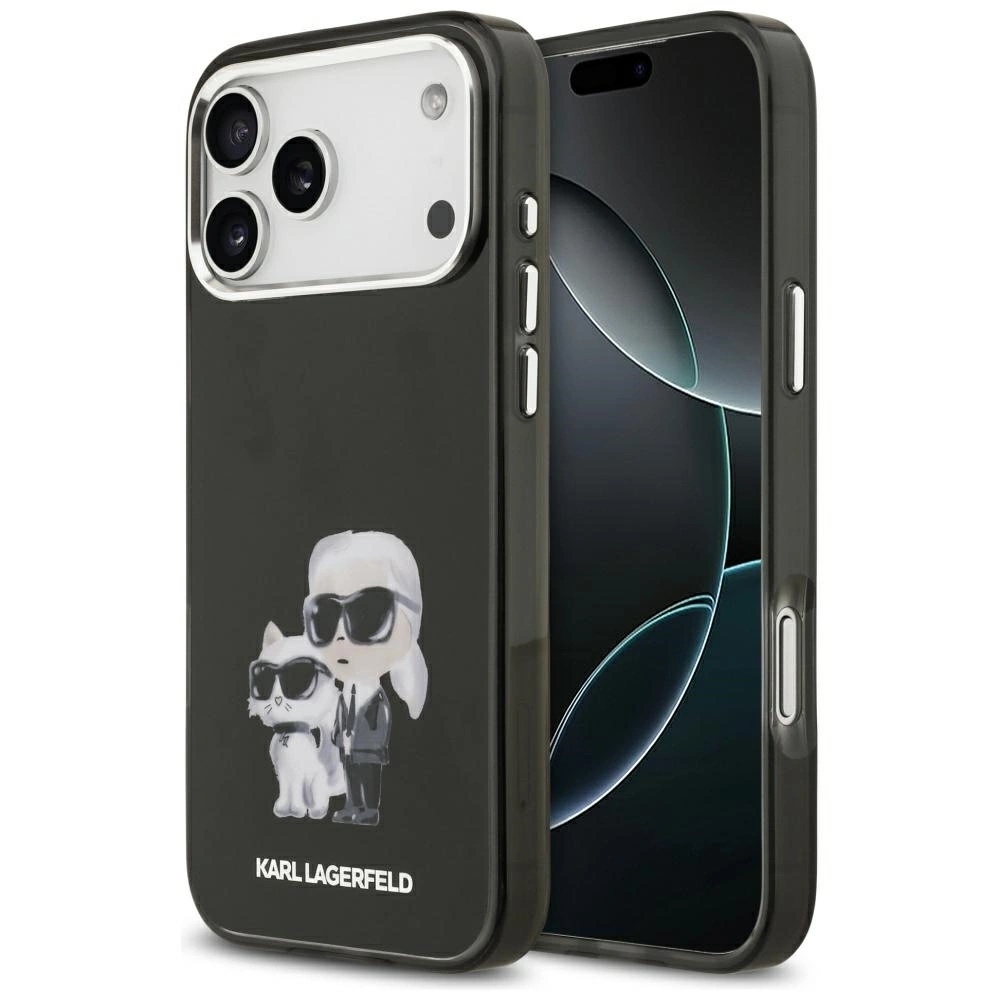 Huse Iphone 17 Pro - Husa MagSafe pentru Apple iPhone 17 Pro, Karl Lagerfeld, IML Aquarelle Logo Karl & Choupette, Neagra