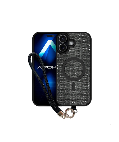Huse Iphone 17 Pro Max - Husa Pentru Iphone Cu Magsafe, Diamante si Snur, Negru