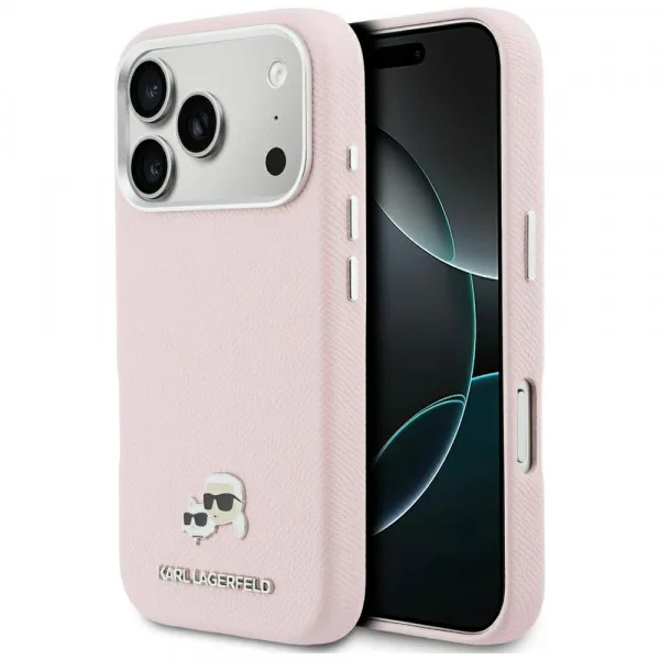 Huse Iphone 17 Pro Max - Husa telefon Karl Lagerfeld Karl & Choupette Head Pins Saffiano MagSafe roz, pentru iPhone 17 Pro Max