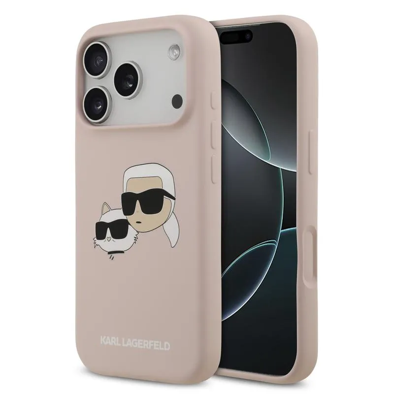 Huse Iphone 17 Pro - Husa telefon Karl Lagerfeld Liquid Silicone Double Heads, roz, compatibila MagSafe, pentru iPhone 17 Pro