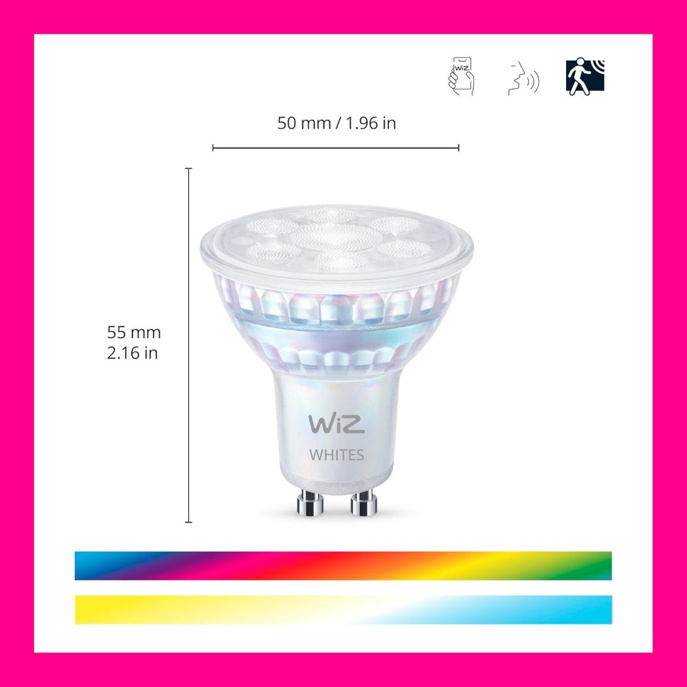WiZ GU10 Smart LED – Set 4, 16M Culori, Alb Reglabil, WiFi, Compatibil Alexa & Google [2]