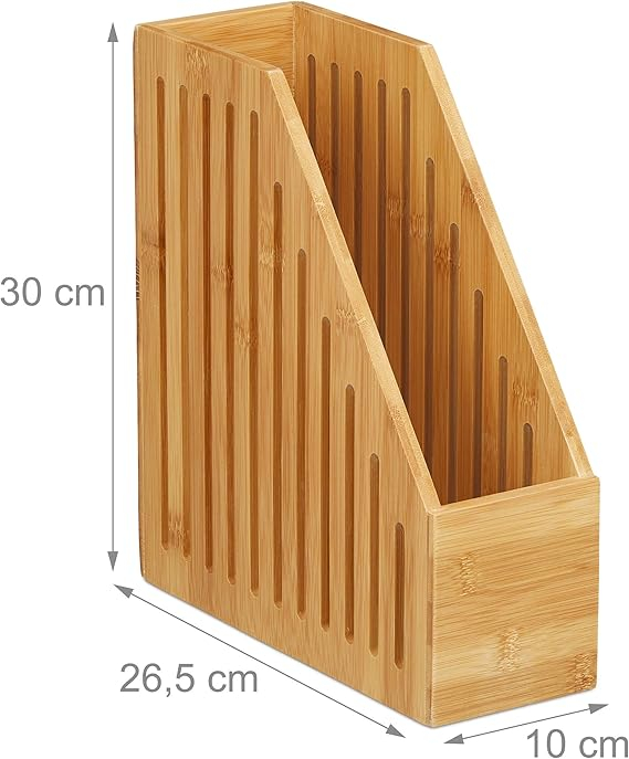 Suport Vertical pentru Reviste Relaxdays, din Bambus, Format A4 – Organizator Documente pentru Birou și Acasă, 30 x 10 x 26,5 cm, Natur [3]