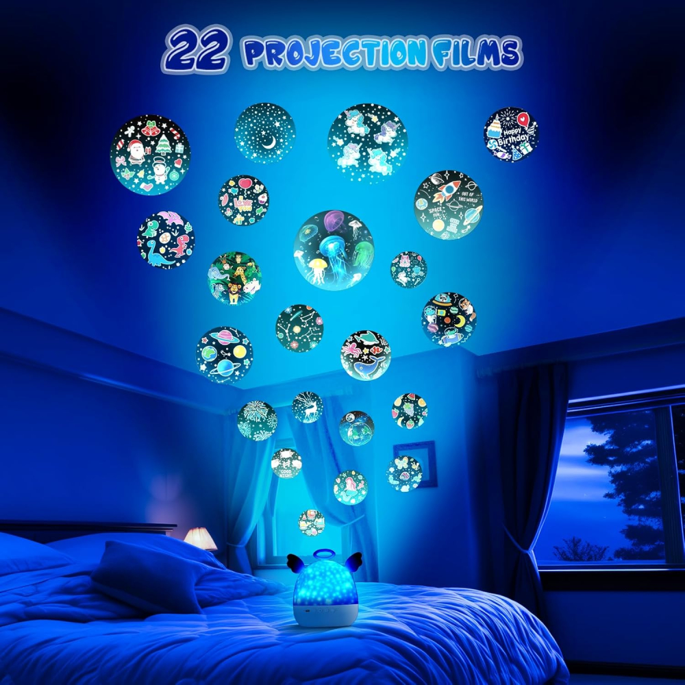Proiector Cer Înstelat Diboniur pentru Copii cu 22 Filme – Veioză de Noapte, Lumină de Veghe Dimmabilă, Proiector 360°, 20 de Liniștitoare, Reîncărcabilă [2]