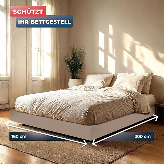 Husă cadru pat 160x200 cm WRAPPYBAG, elastică, acoperire completă, OEKO-TEX – Taupe [4]