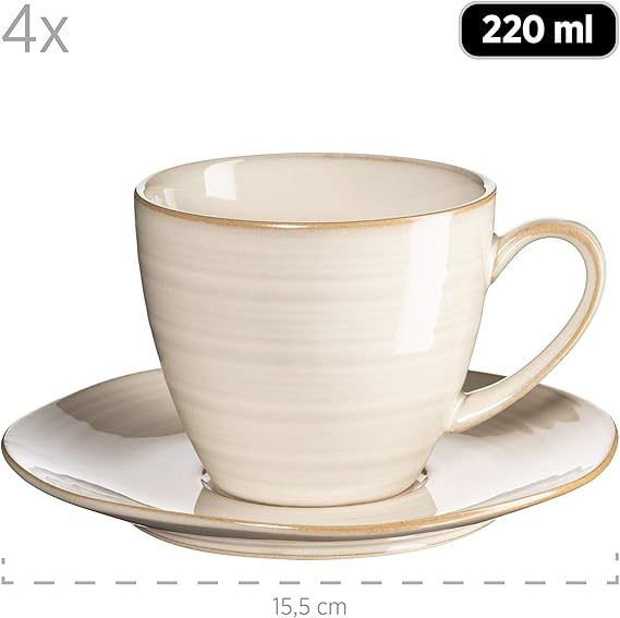 Set cești cafea & farfurioare vintage din ceramică Nottingham – Mäser, 8 piese [3]