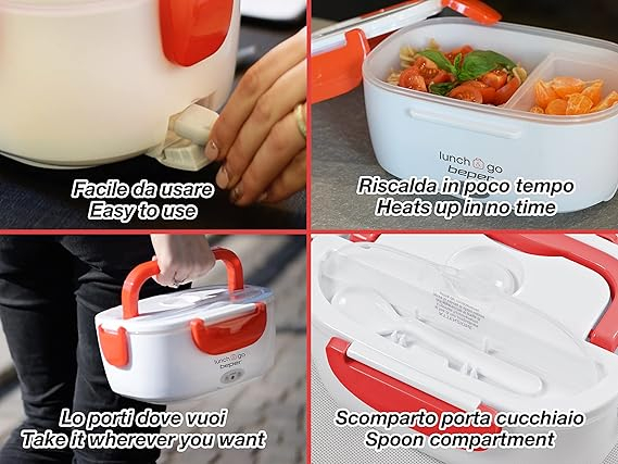 Caserolă Electrică Beper pentru Prânz, 40 W – Încălzitor de Mâncare Portabil, cu 2 Compartimente, pentru Birou, Școală și Picnic [3]