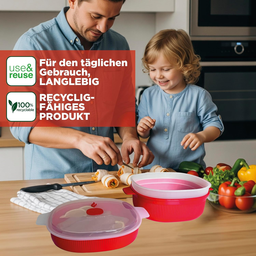 Vas Cu Abur Snips Tempo Zero 4 L, Plastic Roșu – Cu Tăvițe Multiple pentru Carne, Pește și Legume, Fără BPA, Made in Italy [2]